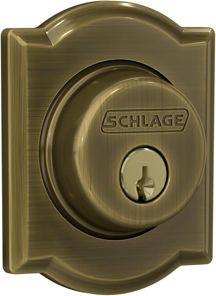 Schlage B60 N CAM 609 Deadbolt with Camelot Trim Keyed 1 Side, Highest Residential Security, Antique Brass