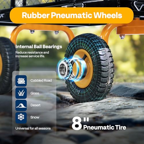 VIVOHOME Heavy Duty 880 Lbs Capacity Mesh Steel Garden Cart Folding Utility Wagon with Removable Sides and 4.10/3.50-4