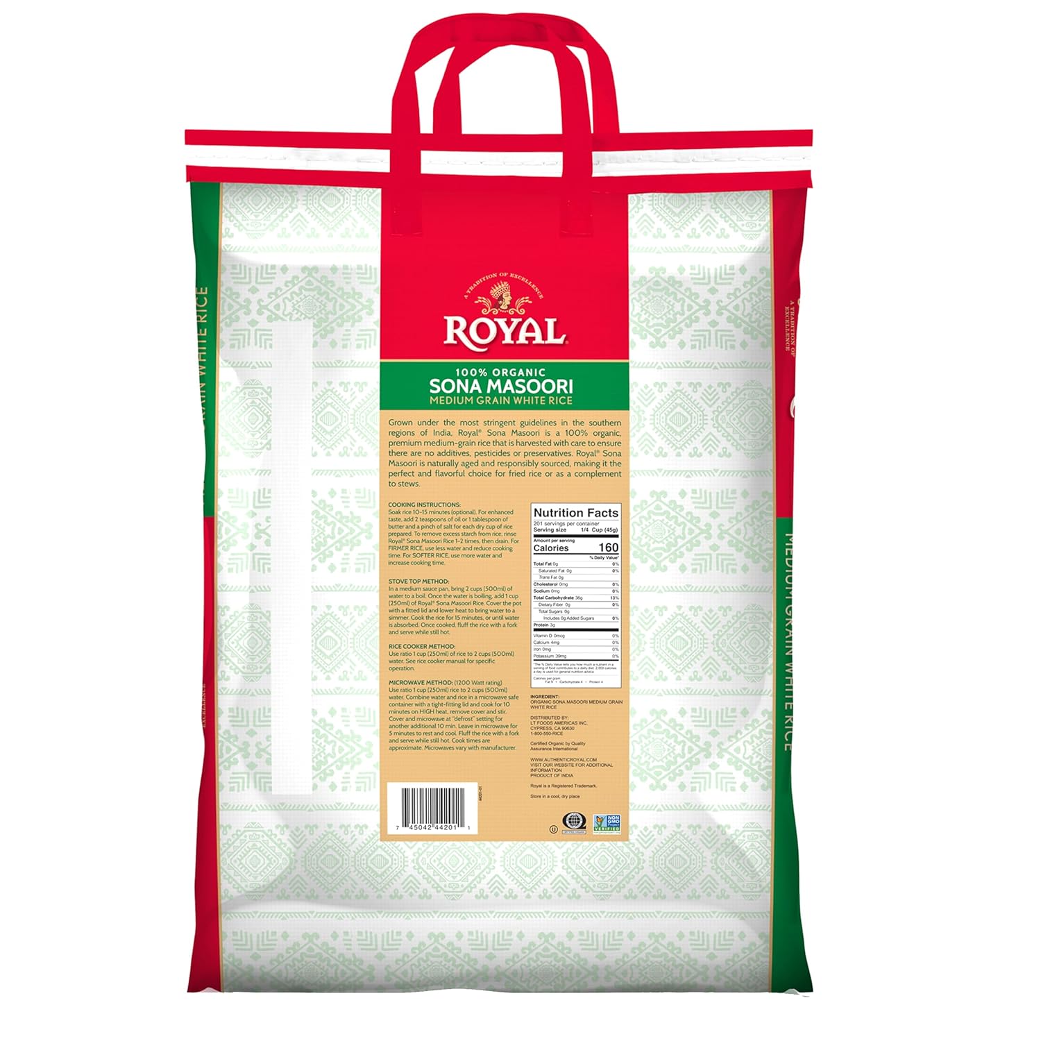 Royal Organic Sona Masoori Rice, 20 Pound