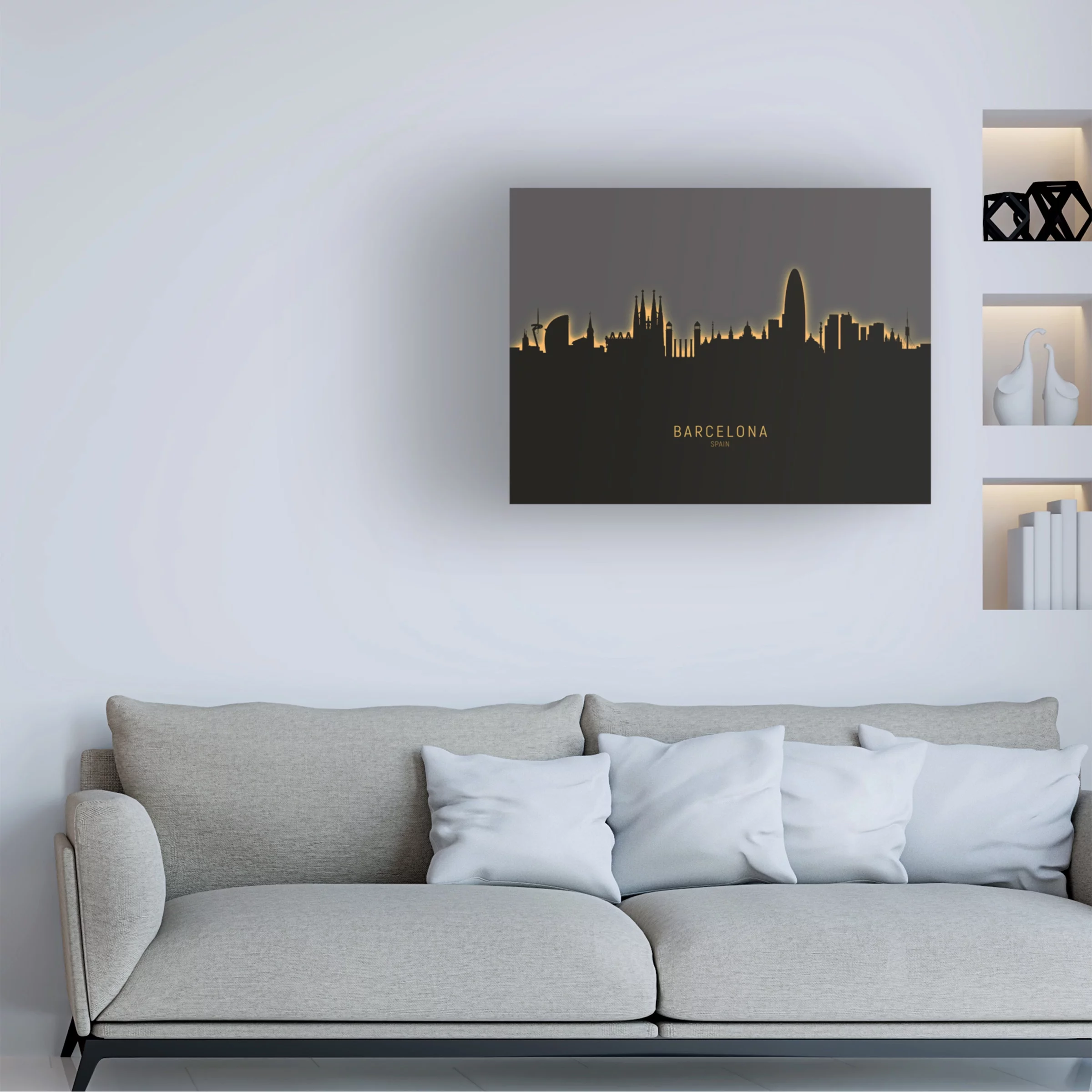 Michael Tompsett 'Barcelona Spain Skyline Glow II' Canvas Art