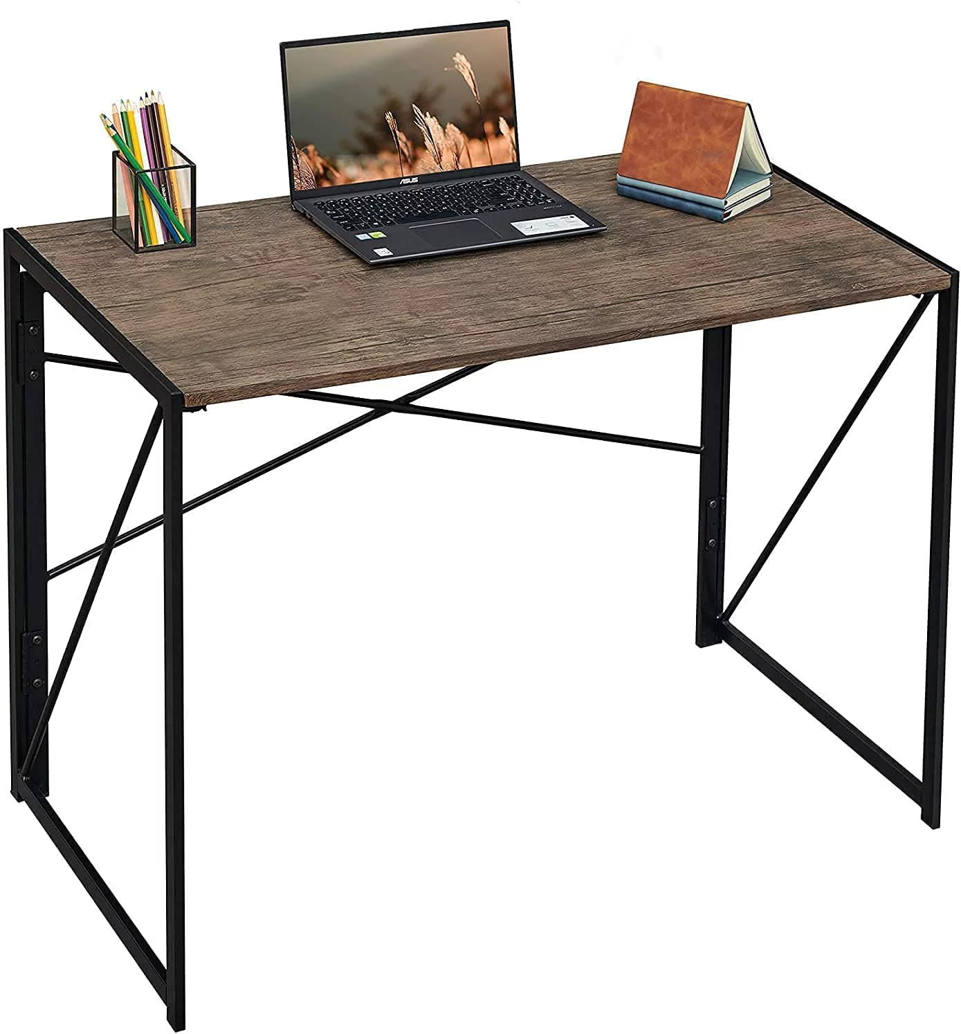 salable Coavas Folding Desk No Assembly Required  39.4 inch Writing Computer Desk Space Saving Foldable Table Simple Home Office Desk Brown