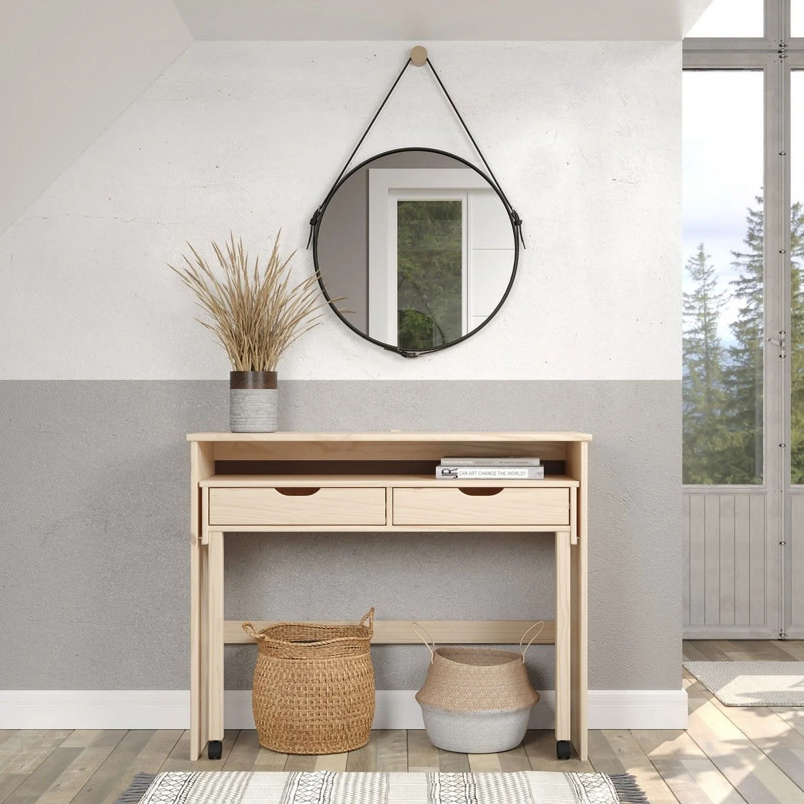Linon Bridgton Extendable Console Desk Natural