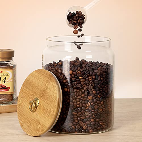 Large Glass Jars, 1 Gallon Thicken Glass Food Storage Jars with Bamboo Lids, Airtight Glass Canisters with Mental Handle, Kitchen Storage Containers for Cookie, Flour, Rice, Coffee Beans,Nuts