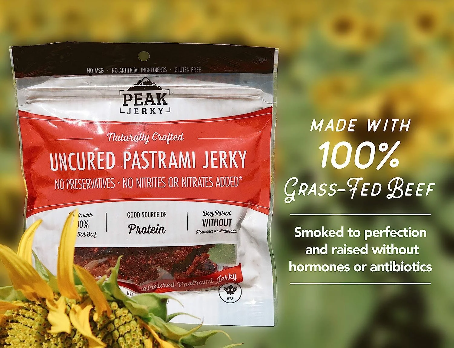 Peak Original Pastrami Jerky (5 pack) - Uncured Jerky made with 100% Grass Fed Beef, NO Artificial Ingredients, NO Sugar, and NO Gluten