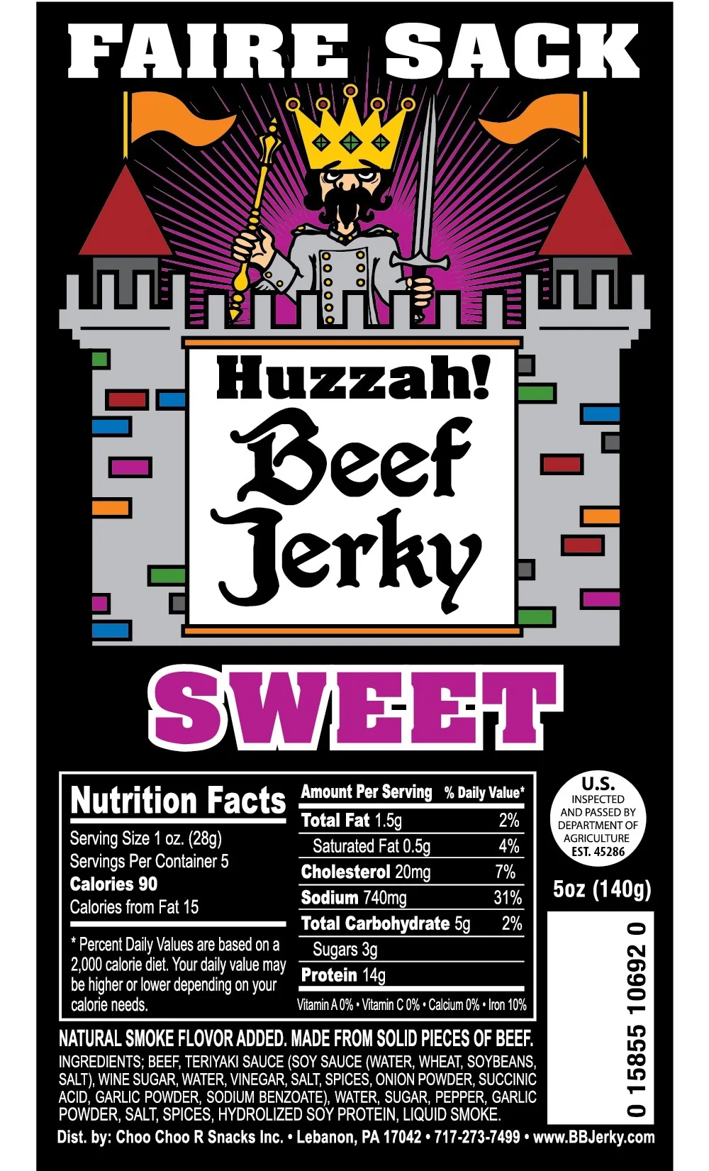 Buffalo Bills Sweet 5oz Faire Sack Huzzah Beef Jerky (4 packs sweet beef jerky)