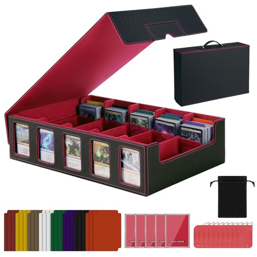 Trading Card Storage Box with Handle,5-Row Portable Leather Deck Case for 4000+ Cards,Purple Card Collection Box with Commander Display Window for MTG,Yugioh, and Sports Cards,Gifts for Card Collector