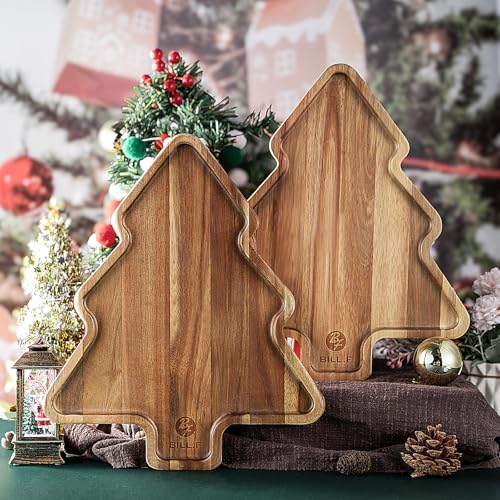 Wooden Serving Tray - Decorative Serving Platters and Trays Set of 2 Christmas Tree Shape Wood Platters for Entertaining, Breakfast, Coffee Table, Home Decor