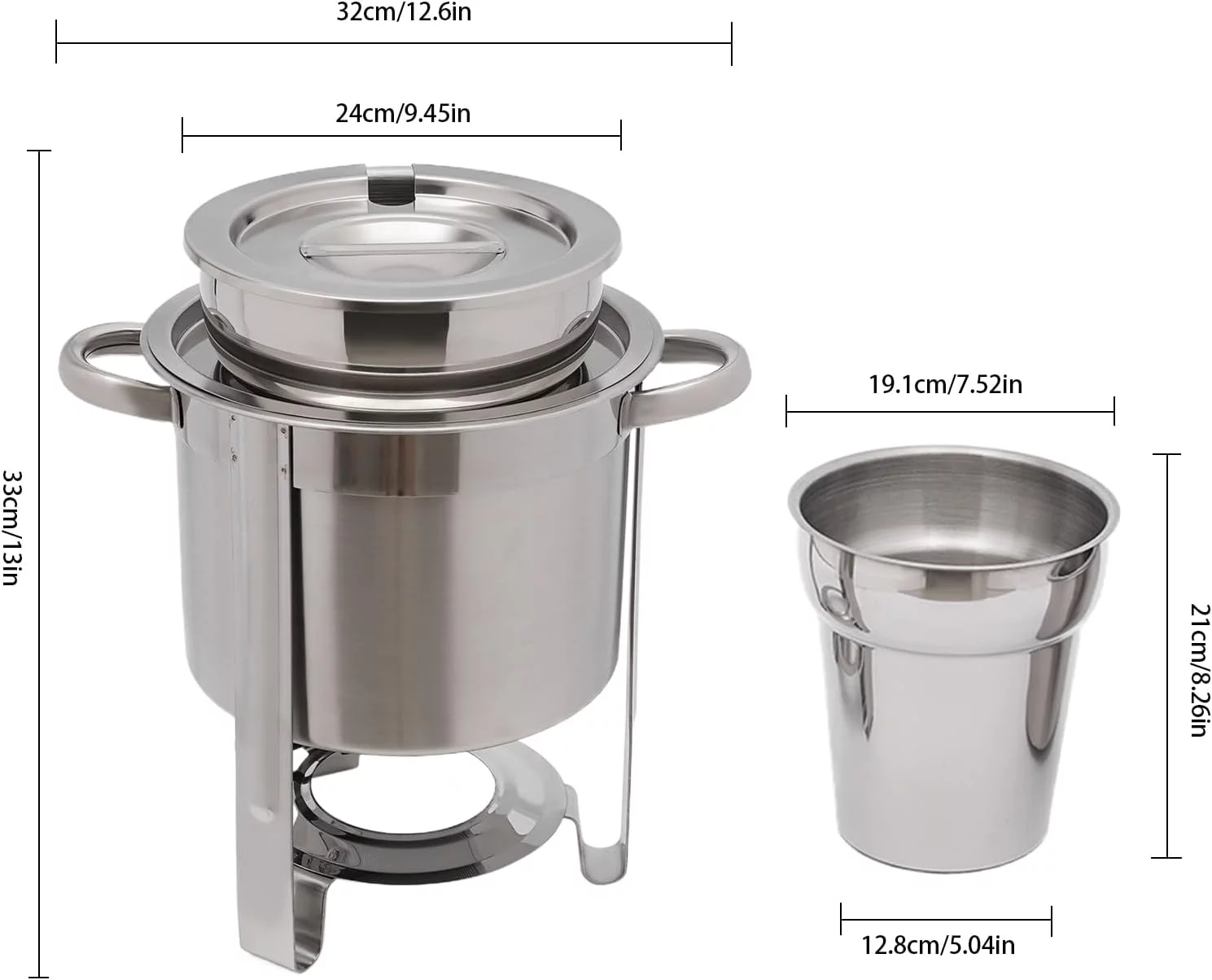 MIDUO 4.23-Quart Stainless Steel Round Soup Warmer With Pot Lid and Electric Heating Plate