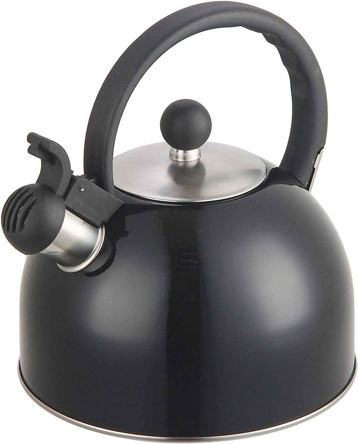 DFL 2 Liter Stainless Steel Whistling Tea Kettle - Modern Stainless Steel Whistling Tea For Stovetop With Cool Grip Ergonomic Handle (2L Black)
