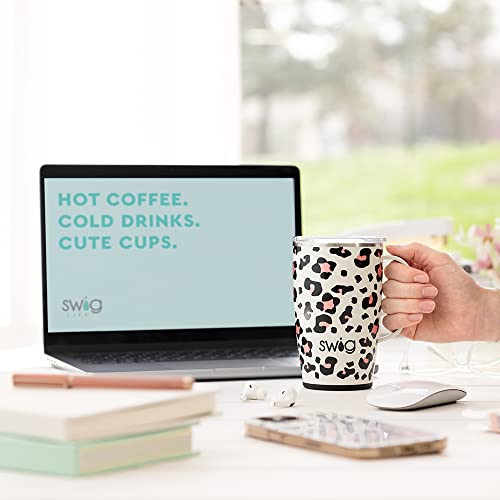 Swig Life 18oz Travel Mug, Insulated Tumbler with Handle and Lid, Travel Coffee Mug, Cup Holder Friendly Travel Mug, Stainless Steel 18 oz Tumbler, Reusable Insulated Tumbler with Lid (Pink Lemonade)