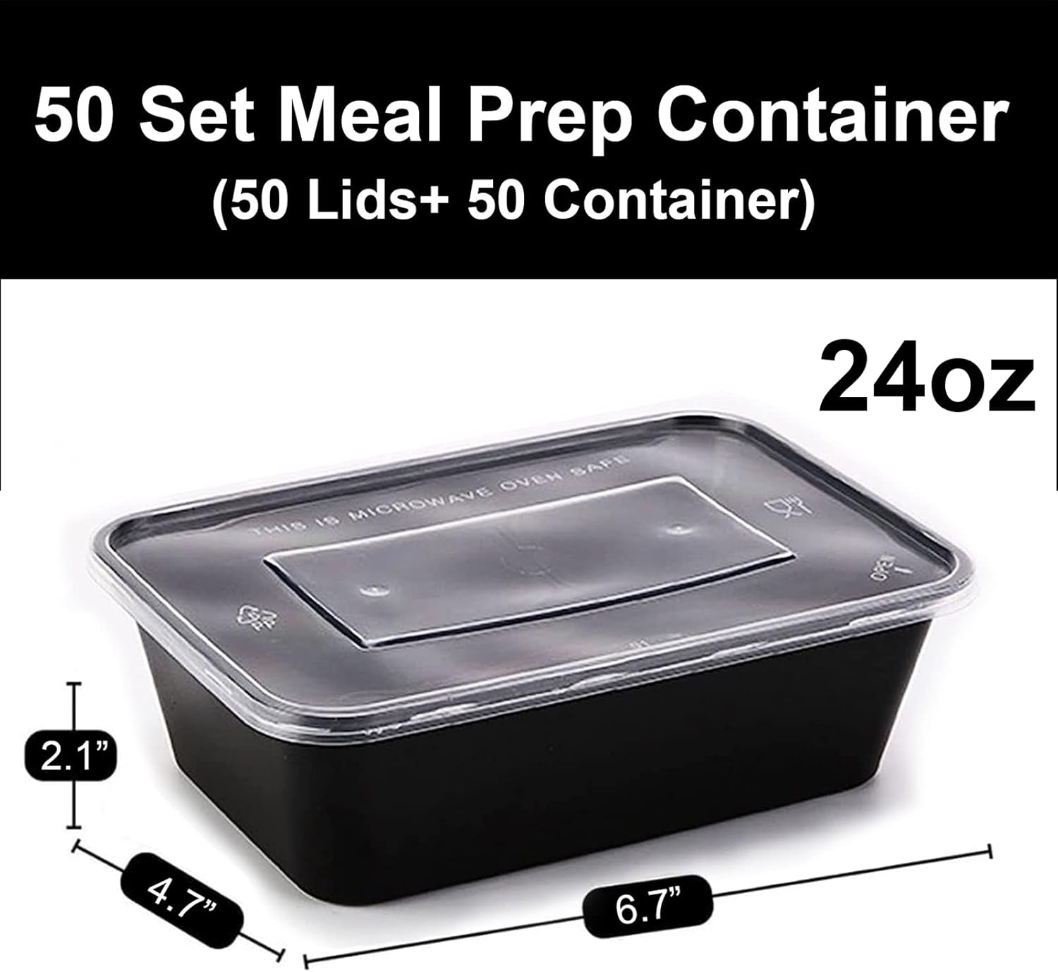 Meal Prep Containers With Lids 50 Set - Reusable Plastic Food Storage Containers Lunch Box To-go Container Disposable Bento Box - Microwavable, Freezer and Dishwasher Safe (24 oz)