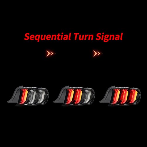 VLAND LED Tail Lights Compatible For Ford Mustang 2015-2023 6th Gen (Sixth generation), With Red Sequential Turn Signal, Driver & Passenger Side, Clear Lens Style