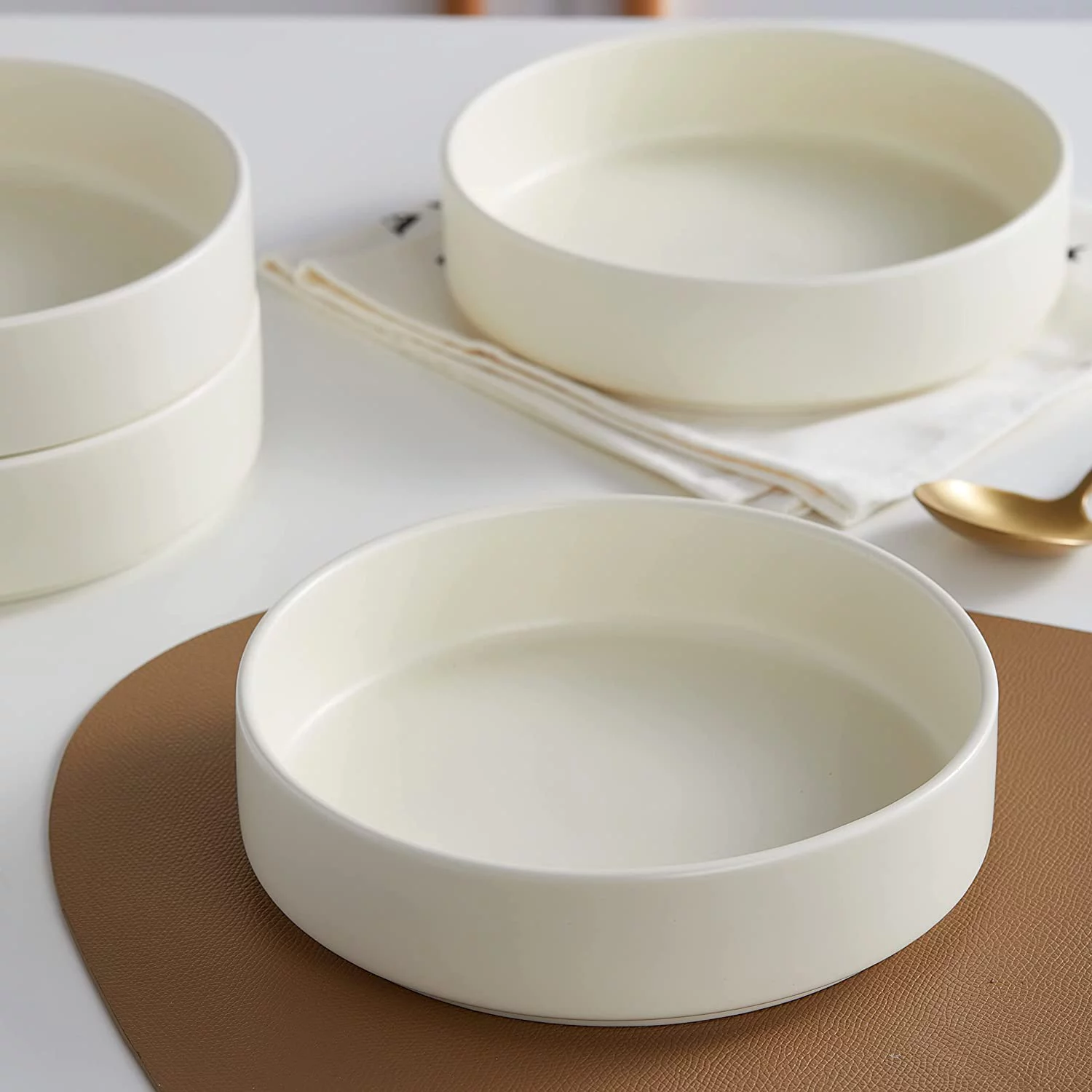 Stone + Lain Stella Porcelain Collection Dish Set, 6 Pasta Bowls Service for 6, Cream
