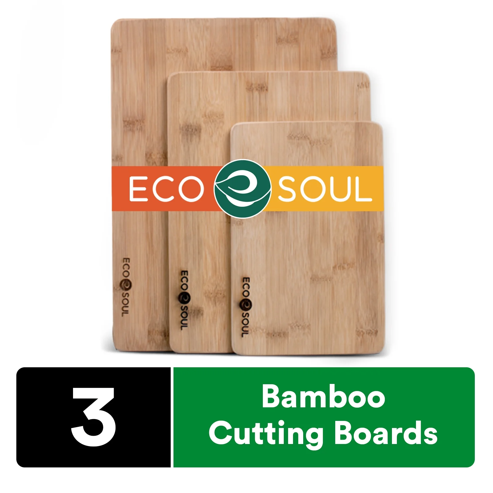 ECO SOUL Bamboo Cutting Board for Kitchen | Chopping & Butcher Block | Non-Slip, Durable, USDA Certified (Set of 3 )