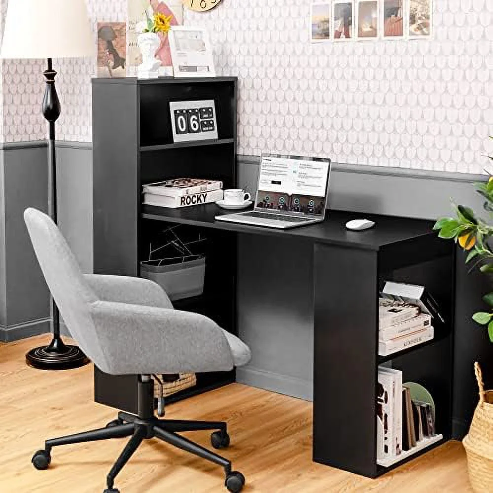 KHBIULIFE White Computer Desk w/Bookshelf   Office Desk w/ Shelves & CPU Stand  Space-Saving Design  Compact Corner Computer Workstation for Small Spaces