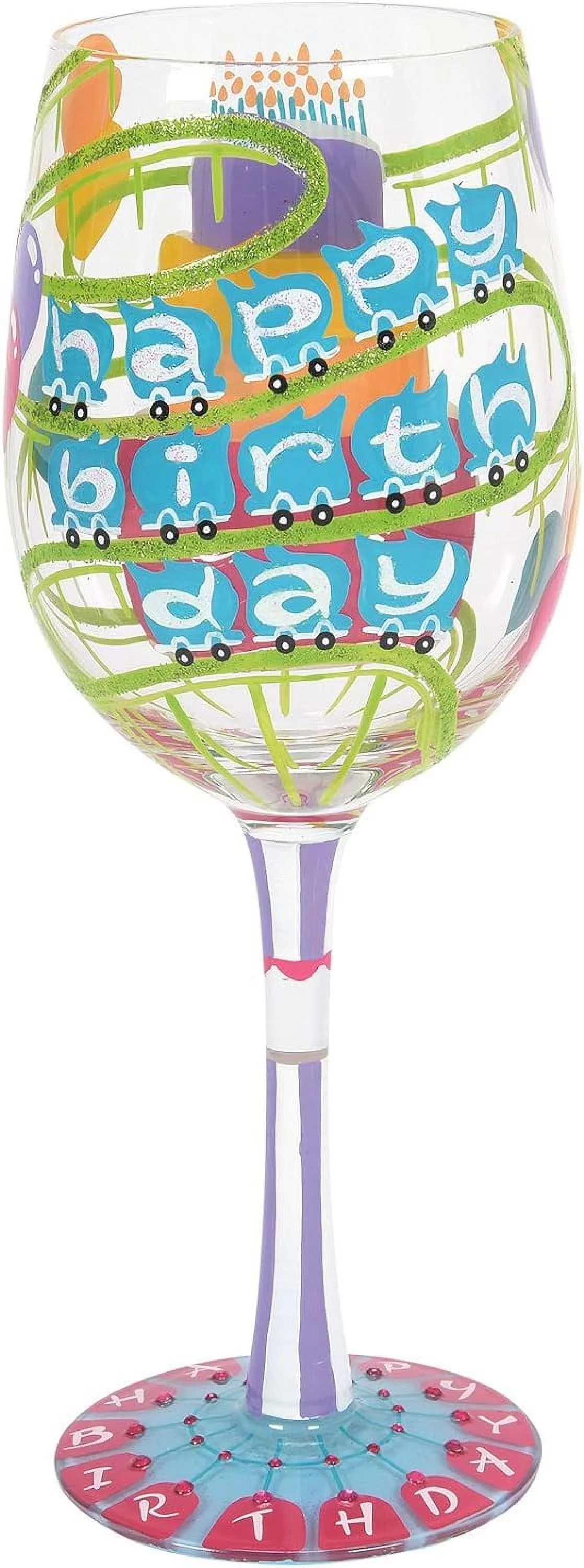 Designs By Happy Birthday Coaster Hand-Painted Artisan Wine Glass, 1 Count (Pack Of 1), Multicolor