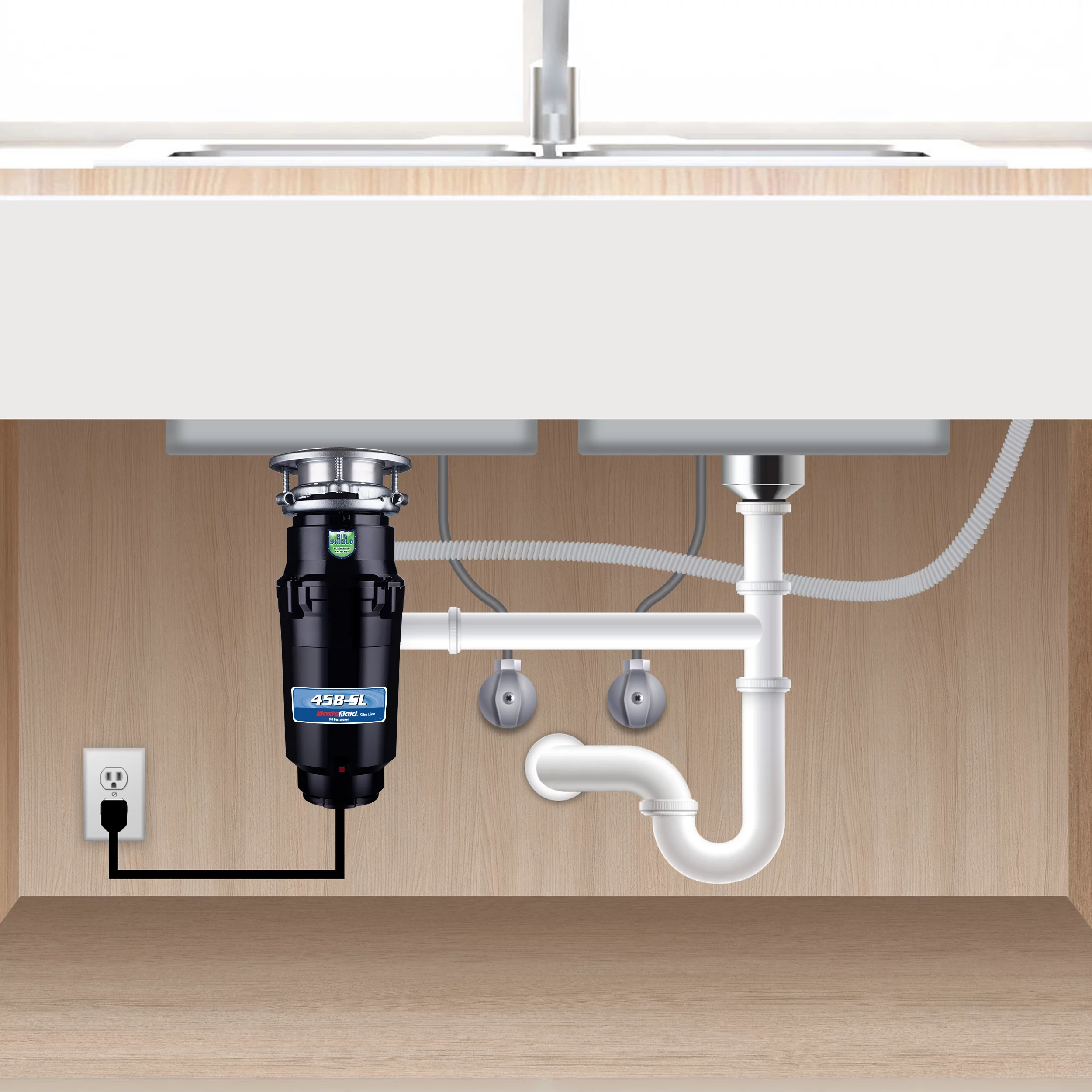 Waste Maid Kitchen Garbage Disposal, 3/4 HP, Slim Line, Black 10-US-WM-458-SL-3B