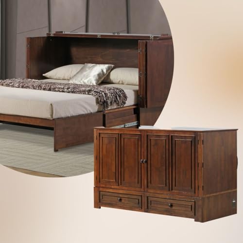 Emurphybed Paradiseo Murphy Cabinet Chest Bed with Charging Station 8 Inch, Queen (Tobacco)