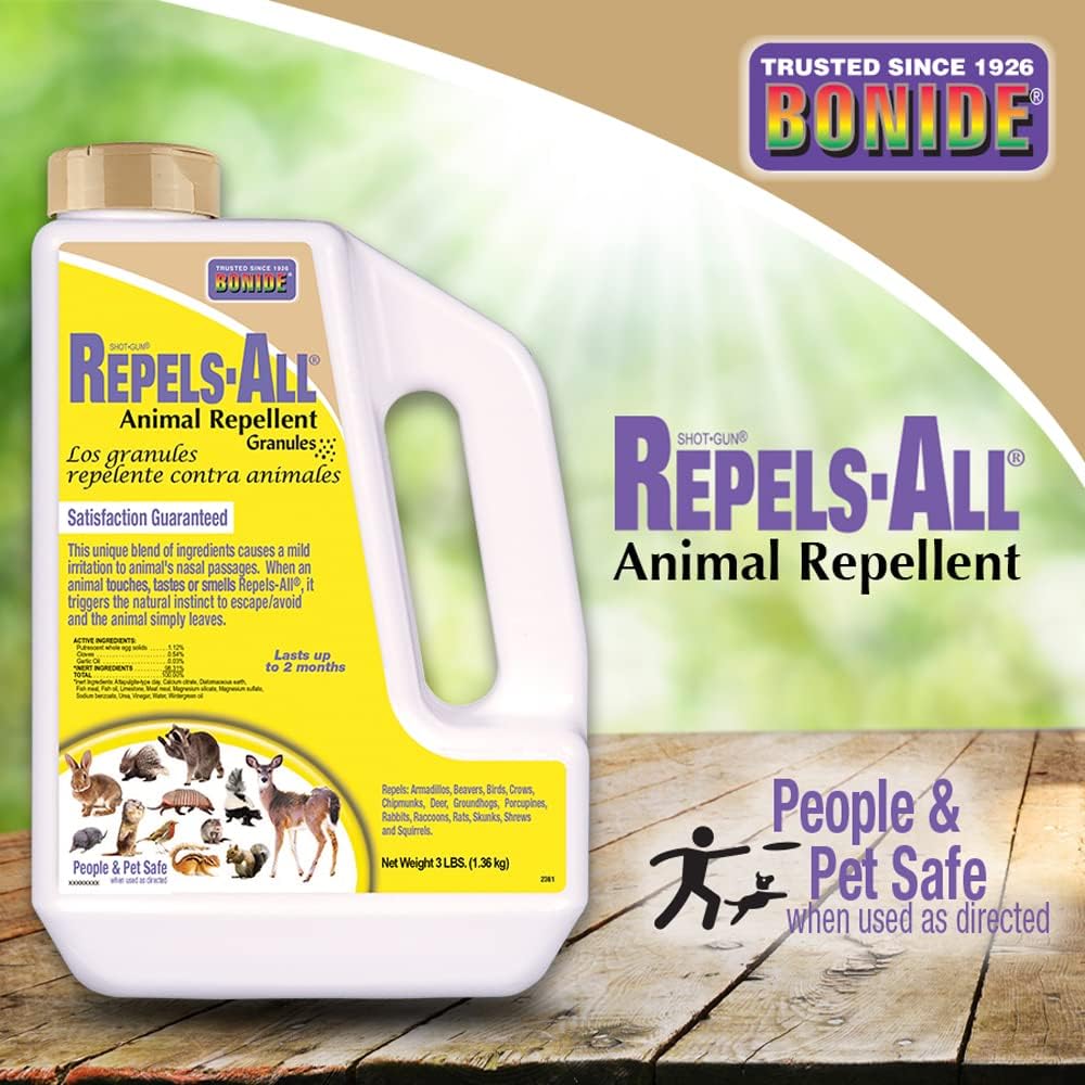 Bonide Repels-All Animal Repellent Granules, 3 lbs. Ready-to-Use Deer & Rabbit Repellent, Deter Pests from Lawn & Garden (Pack of 2)