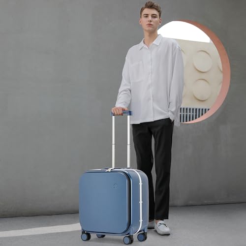 mixi Carry On Luggage, 20'' Suitcase with Front Laptop Pocket, Travel Rolling Luggage Aluminum Frame PC Hardside with Spinner Wheels & TSA Lock and Cover - Smoke White