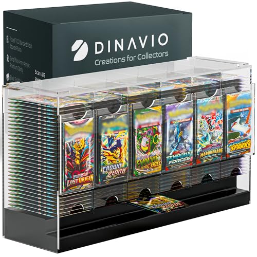 6-Slot Booster Pack Dispenser with Black Base - Fits 240 Booster Packs for Dispensing - Compatible with TCG Trading Card Boosters and Sports Card Boosters - 4mm Acrylic Stackable