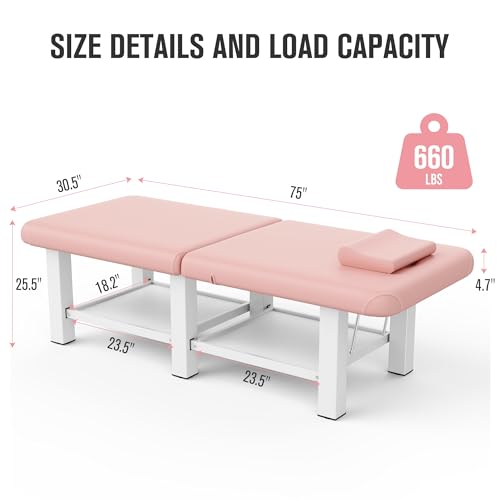 pouseayar Stationary Massage Table Folding Bed with Backrest for Treatment Table Physical Therapy Table Spa Facial Bed, Metal Frame PU Leather, 30.5'' Wide × 75'' Long - Black