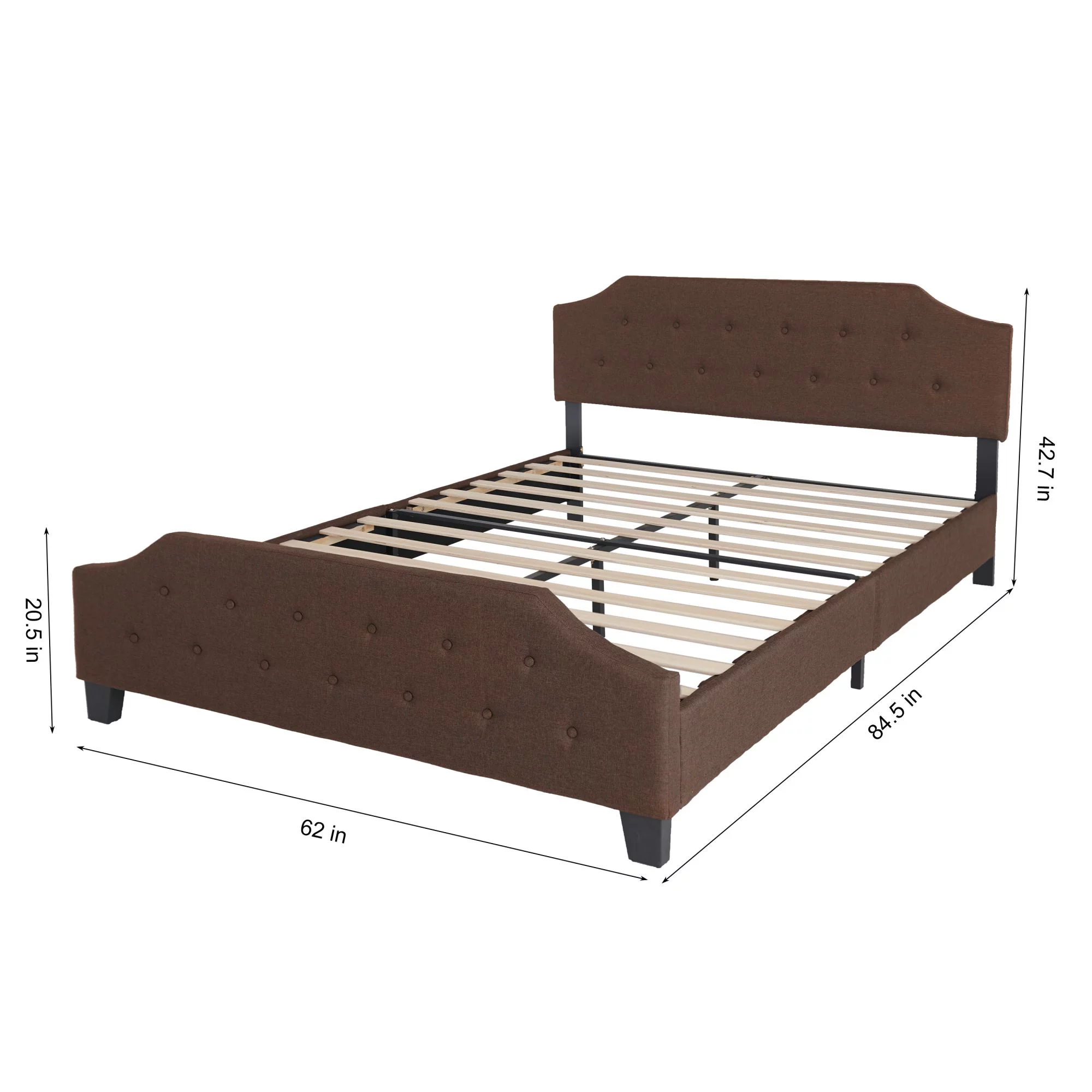Queen Size Wood Platform Bed Frame 800 lbs Capacity with Headboard and Footboard Brown