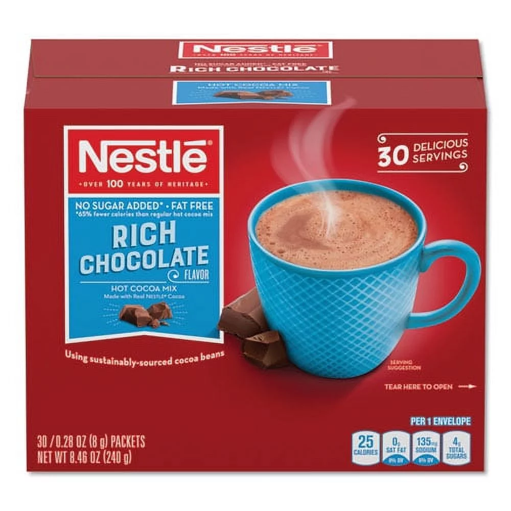No-Sugar-Added Hot Cocoa Mix Envelopes, Rich Chocolate, 0.28 Oz Packet, 30/box | Bundle of 2 Boxes