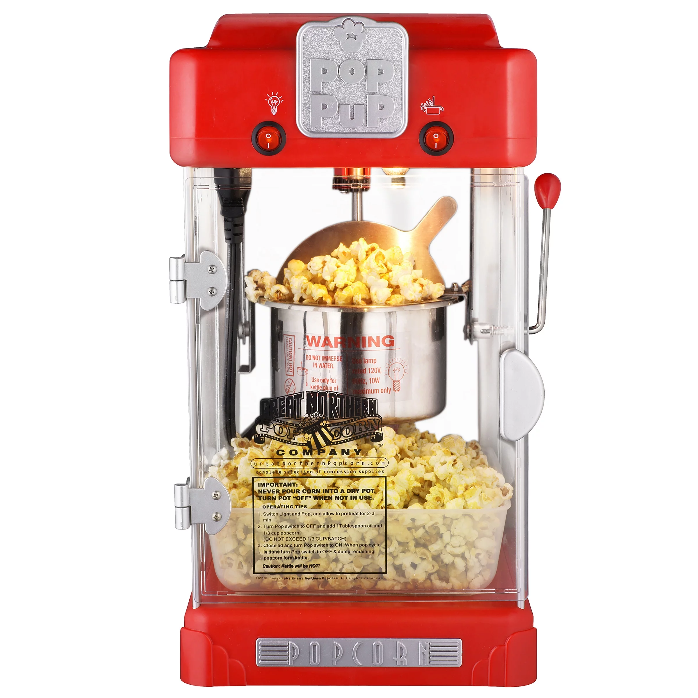 Great Northern Popcorn Pop Pup Popcorn Machine with 2.5oz Kettle (Red)