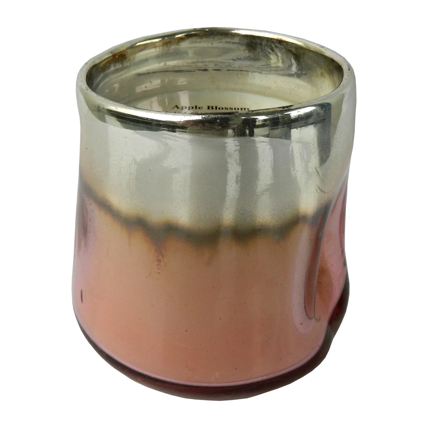 Metallic Accent Glass Scented Soy Wax Candle - Apple Blossom Scent - Pink, Silver Finish