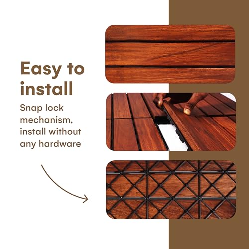 Flybold Interlocking Deck andFlooring Tiles - Teak Wood Outdoor Flooring - 12