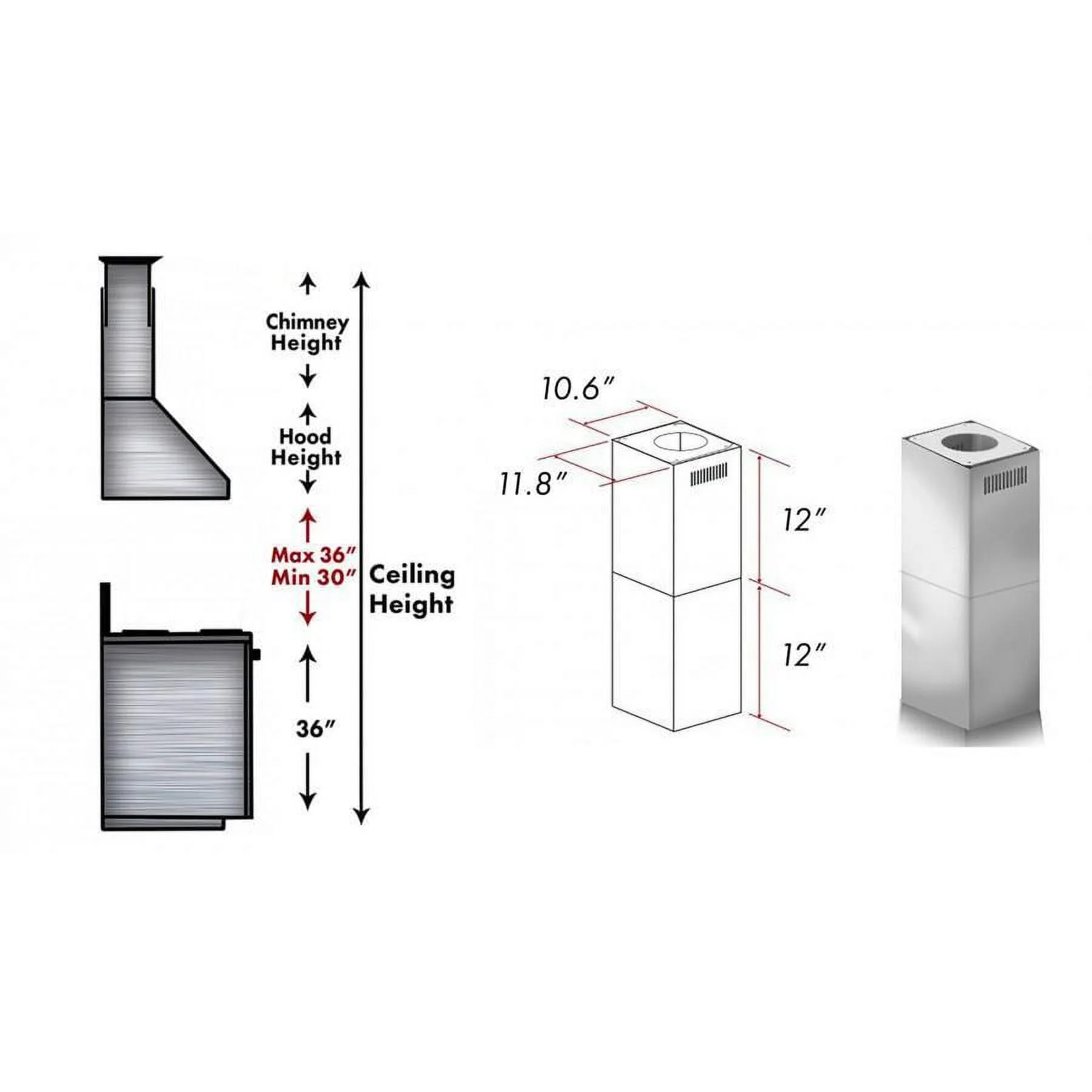 ZLINE 2-12 in. Short Chimney Pieces for 7 ft. to 8 ft. Ceilings (SK-GL1i/GL2i/KE2i/KL3i)