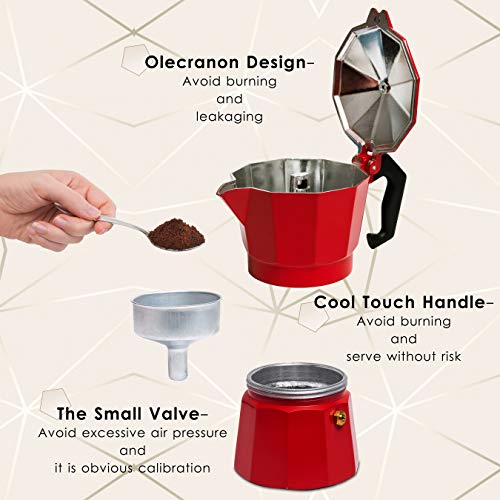 Mixpresso Aluminum Moka Stove Coffee Maker With Coffee Mug, Moka Pot Coffee Maker for Gas, Electric Stove Top, Classic Italian Coffee Maker, Espresso Greca Coffee Maker, 3 Espresso Cup 5 oz