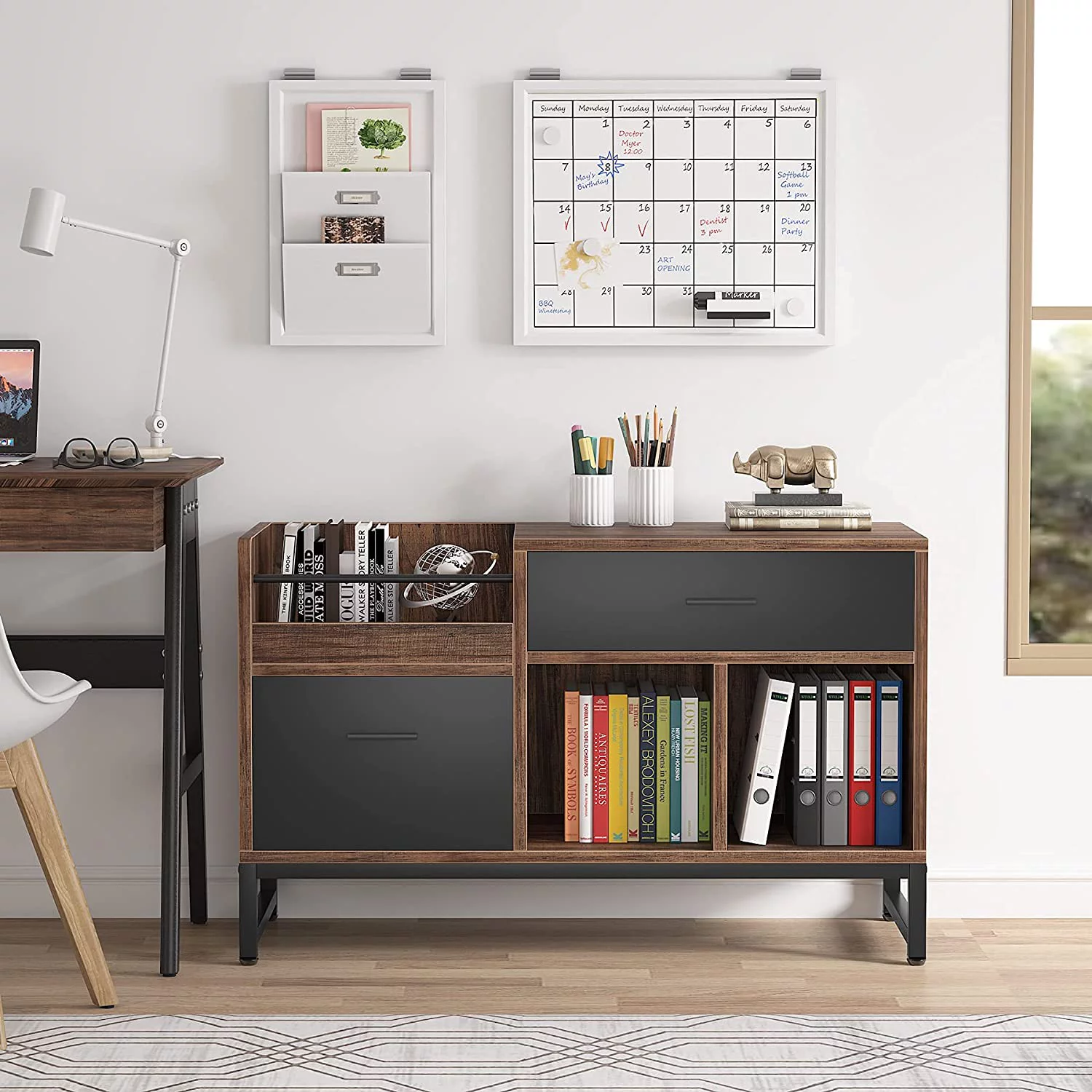 Rustic Lateral Filing Cabinet, 2 Drawers Wood File Cabinet for Home Office