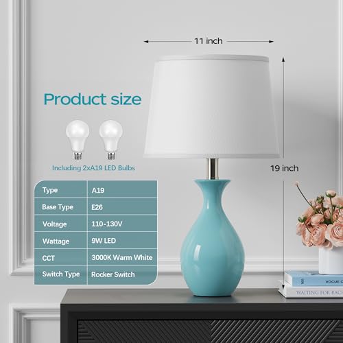 PARTPHONER Table Lamp Set of 2, Modern Ceramic Bedside Lamps for Night Stands, Classic Small Lamp Nightstand Lamp for Bedroom Living Room Desk End Table Rocker Swtich White