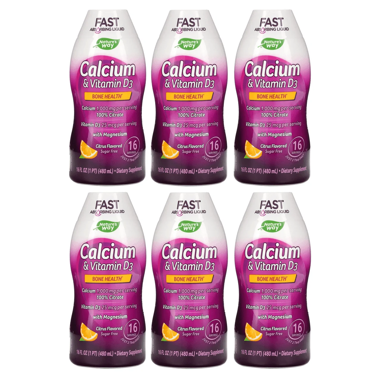 Wellesse Calcium Citrate and Vitamin D3 Liquid by Natures Way - Natural Citrus (16 Fl. oz) Size: 6-Pack