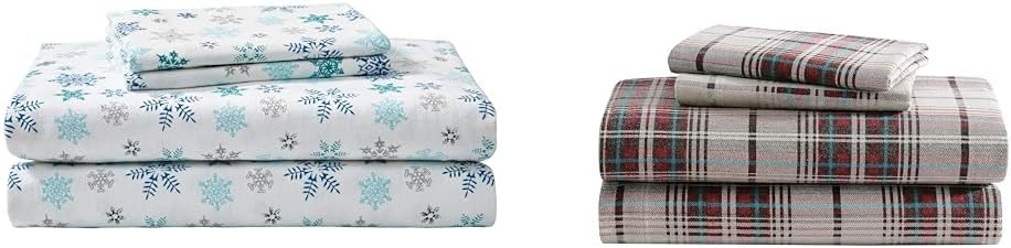Eddie Bauer - Queen Sheets, Cotton Flannel Bedding Set, Brushed for Extra Softness, Cozy Home Decor (Tossed Snowflake, Queen) & Queen Sheets, Cotton Flannel Bedding Set, Brushed for Extra Softness