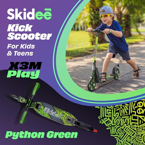 Skidee Adult & Teen Scooter Adjustable Height, Folding, Large Wheels, Lightweight, Durable, Anti-Shock Suspension, Up to 220 lbs
