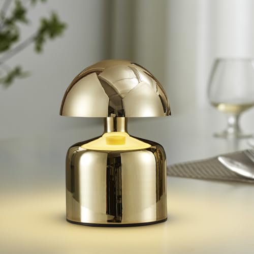 Modern Cordless Mushroom Small Table Lamp Touch LED Lamps, 3-Way Dimmable Bedside Nightstand Lamp Mini Rechargeable Night Light for Bedroom, Living Room (White)