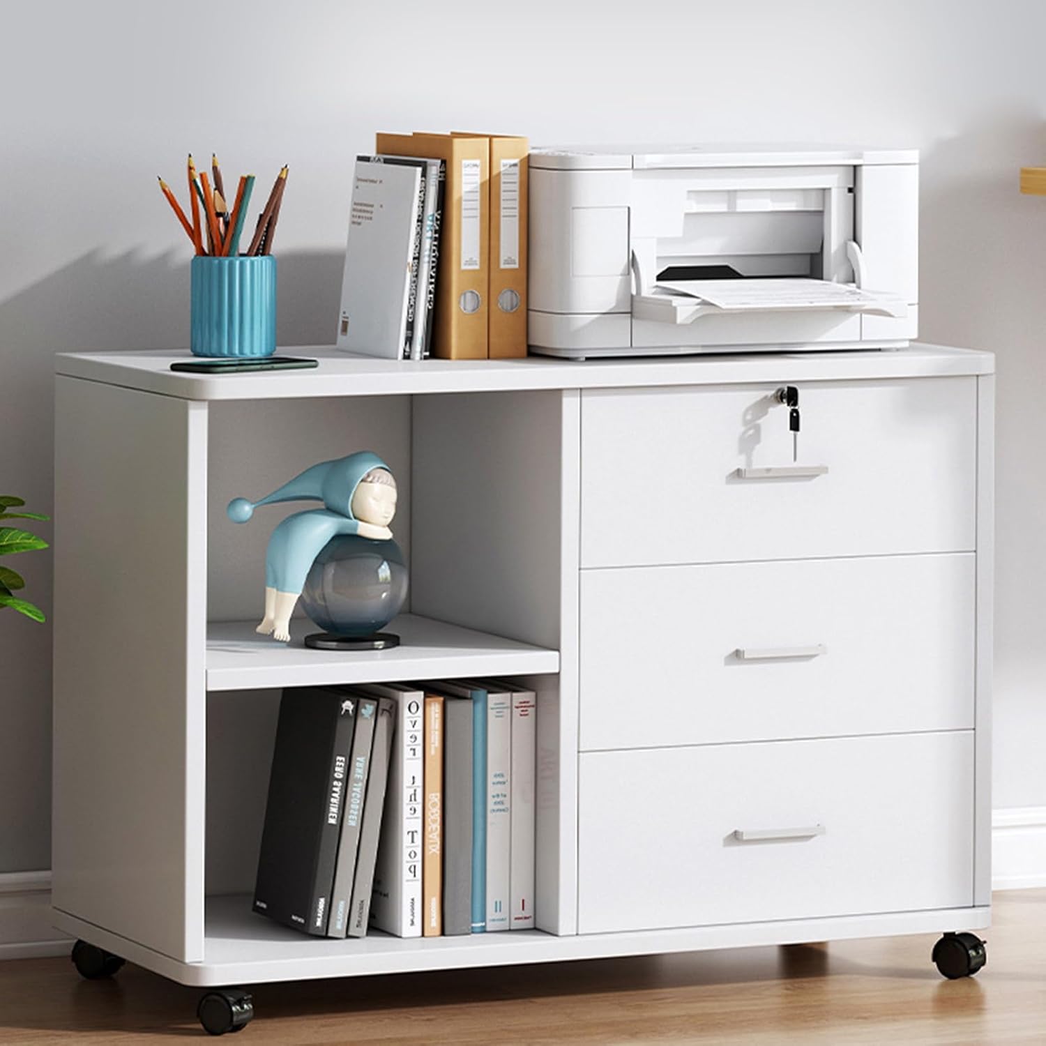 Office Storage Cabinet Organizer Office Lateral File Cabinet with Shelves Small Wood Printer Filing Cabinet 3 Drawer Rolling File Cabinet with Drawers Mobile White File Cabinet for Home Offic