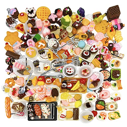 200 Piece Dollhouse Miniature Food Pretend Fast Food Toy Set Burger Fries Milk Cake Egg Bread Pizza Coffee etc Doll Food Kitchen Accessories Toys Kids Party Accessories Restaurant