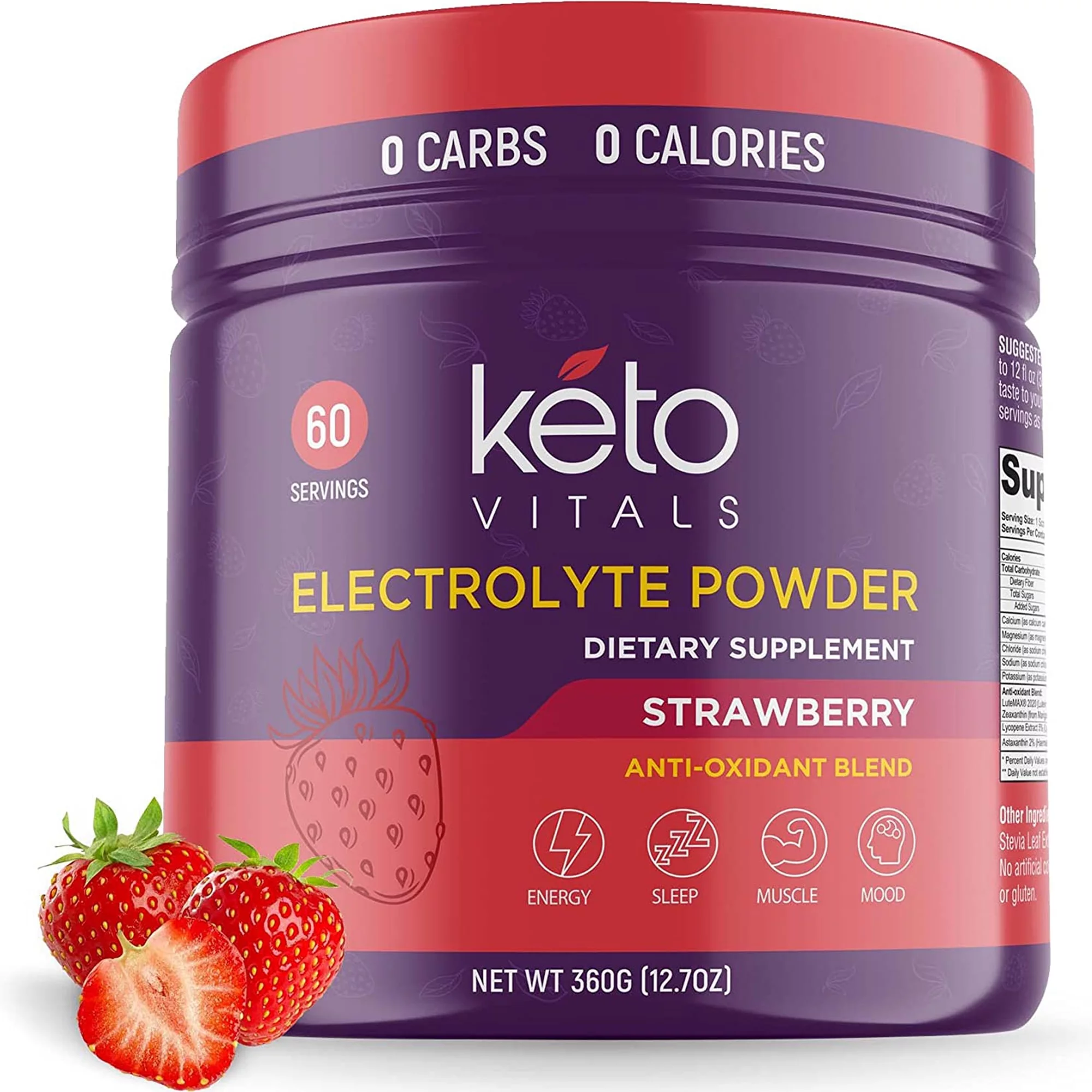 Keto Vitals Keto Electrolytes Powder with Antioxidants for Hydration, Sleep, Energy, Muscle Function Strawberry 10 oz