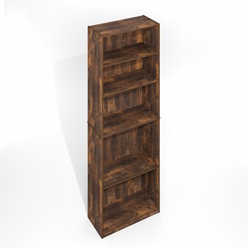 Furinno Gehry 5-Tier Bookcase, Bookshelf with Adjustable Shelves, White