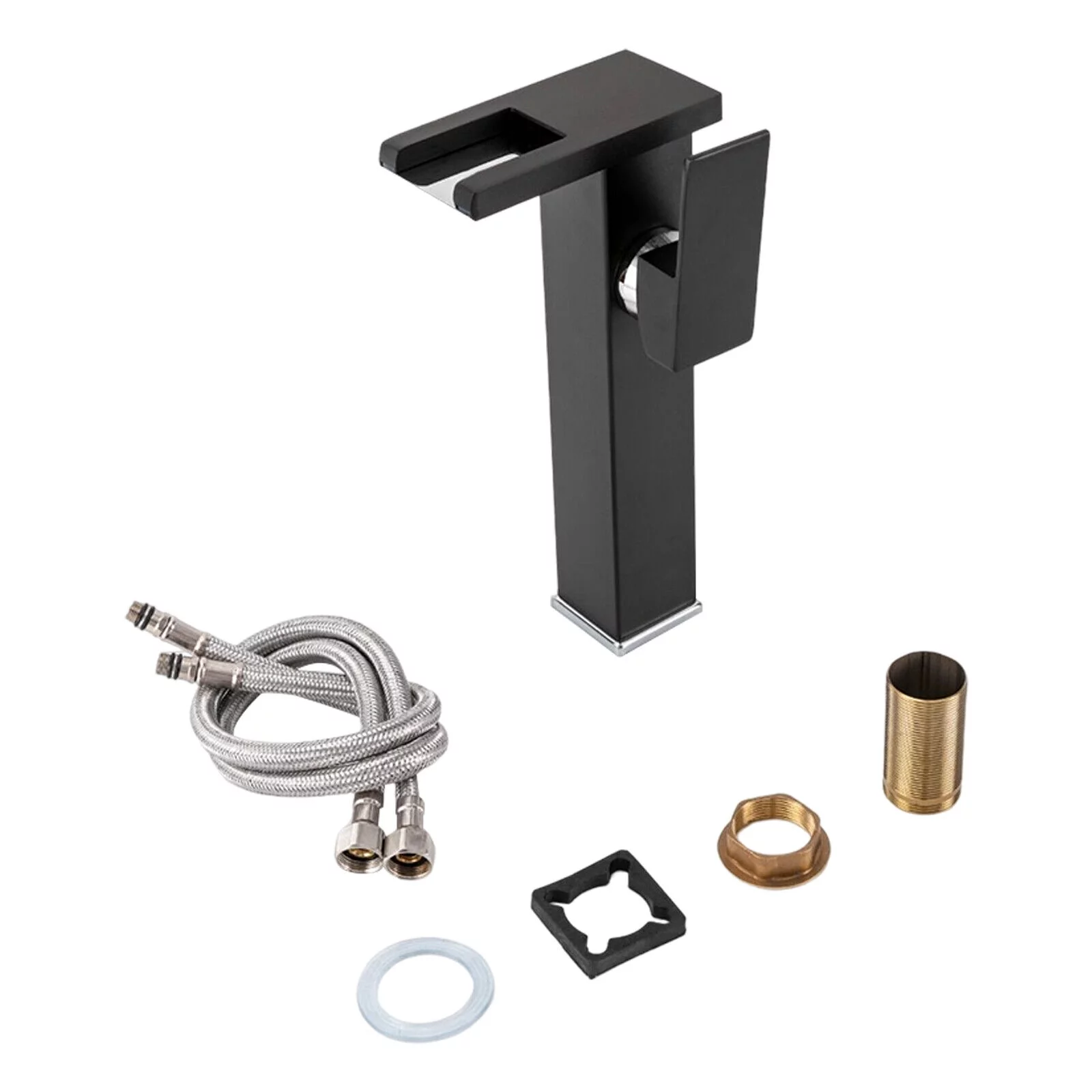 Bathroom Waterfall Sink Faucet, Wall Mount Sink Faucet LED Basin Lavatory Mixer Tap W/Single Handle Black