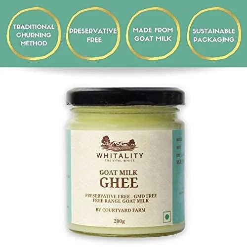 Courtyard Farms Goat Milk Ghee - 100% Natural I Grass Fed I Traditional I 200 Gram Glass Bottle Jar