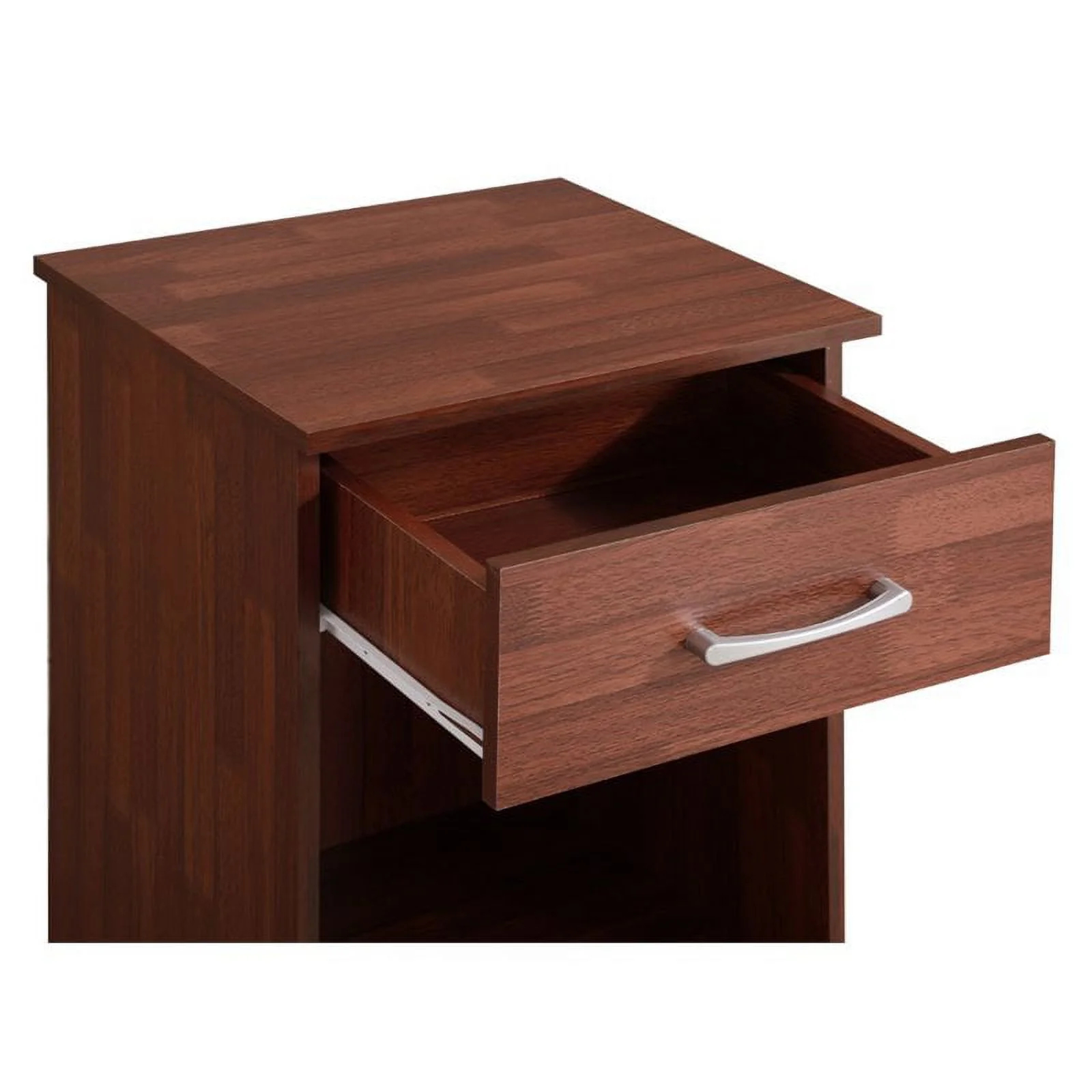 Maklaine Engineered Wood 1 Drawer RTA Nightstand in Cherry Finish