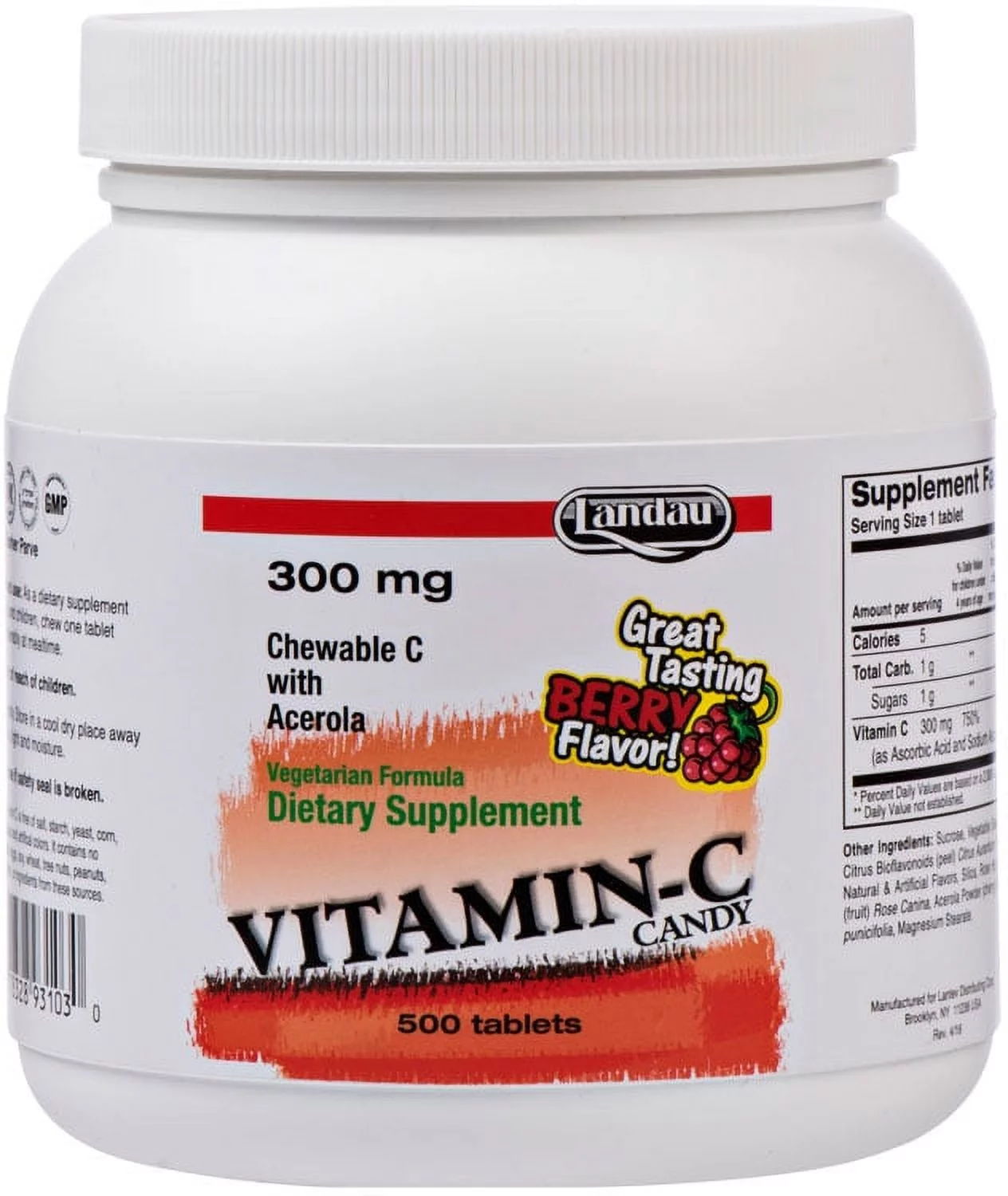 Landau Kosher Vitamin C Candy 300 Mg Chewable Berry Flavor - 500 Tablets