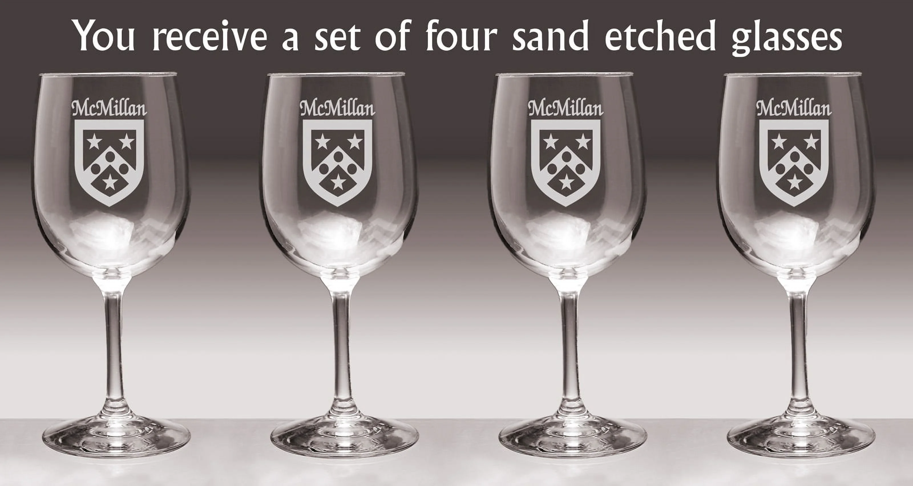 McMillan Irish Coat of Arms Wine Glasses - Set of 4 (Sand Etched)