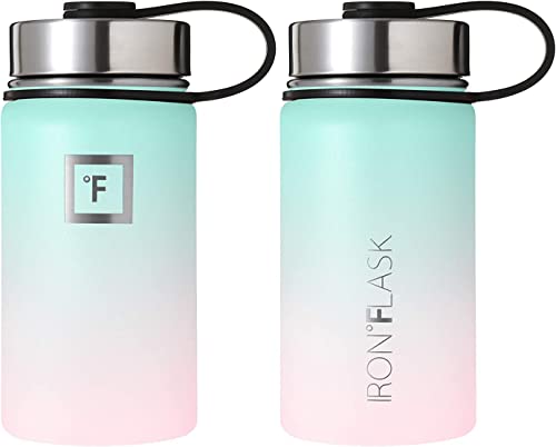 IRON °FLASK Camping & Hiking Hydration Flask with 3 Lids - Stainless Steel, Double Walled & Vacuum Insulated Water Bottle - Leak Proof & BPA Free (Midnight Black, Straw - 40 oz)
