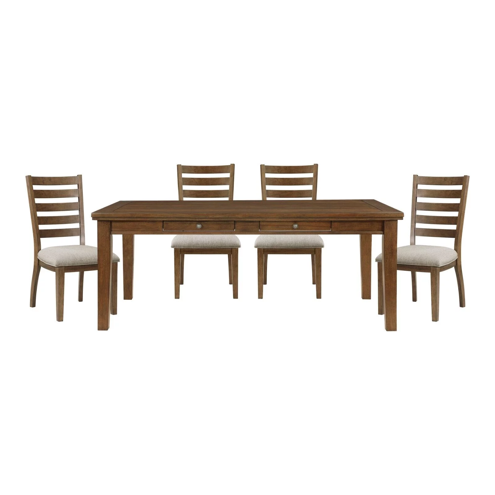 Traditional Cherry Finish 5pc Dining Table Set Wooden Chairs 6x Drawers Fabric Upholstered Seat Home Furniture